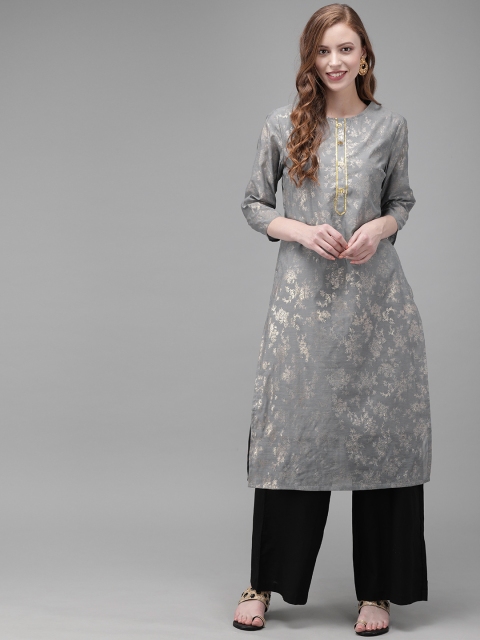 

Anouk Women Grey & Black Printed Kurta with Palazzos