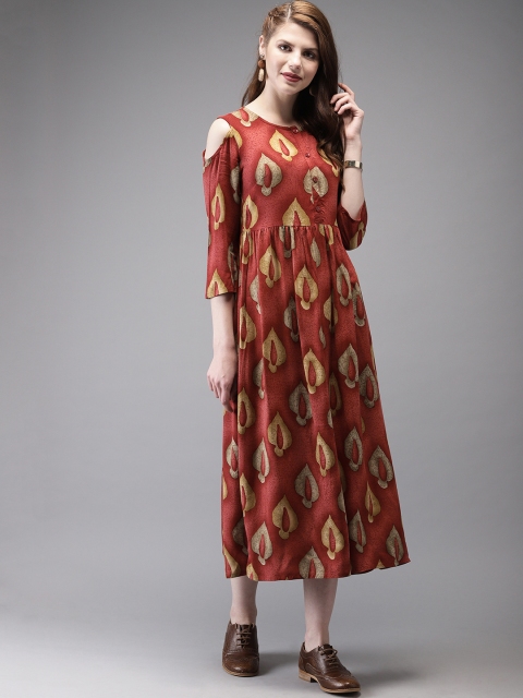 

Anouk Women Maroon & Brown Printed A-Line Fusion Kurta