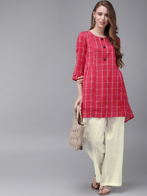 

Anouk Women Fuchsia Pink & Off-White Checked Kurta with Palazzos