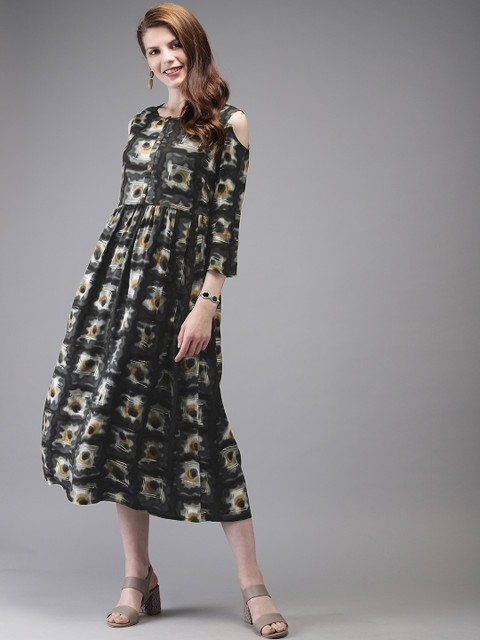 

Anouk Women Black & Brown Printed A-Line Fusion Kurta