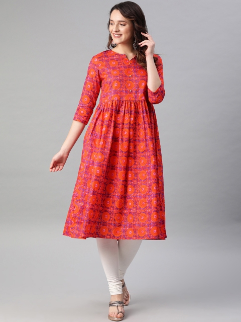 

Anouk Women Orange & Purple Printed A-Line Kurta