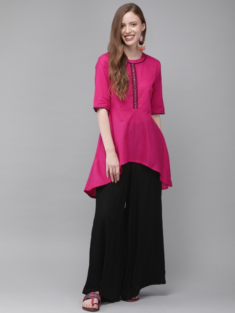 

Anouk Women Pink & Black Solid Kurti with Palazzos
