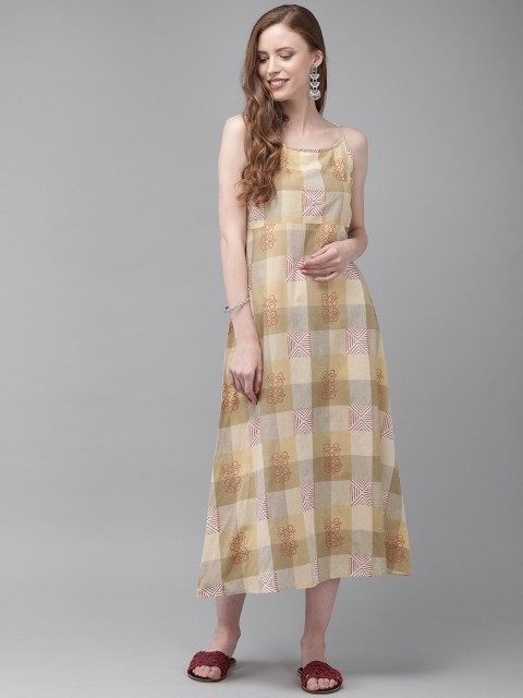 

Anouk Women Beige Checked Anarkali Kurta