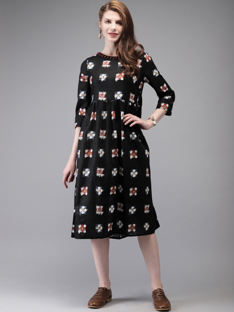 

Anouk Women Black & White Printed A-Line Fusion Kurta