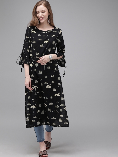

Anouk Women Black & Off-White Quirky Printed A-Line Kurta