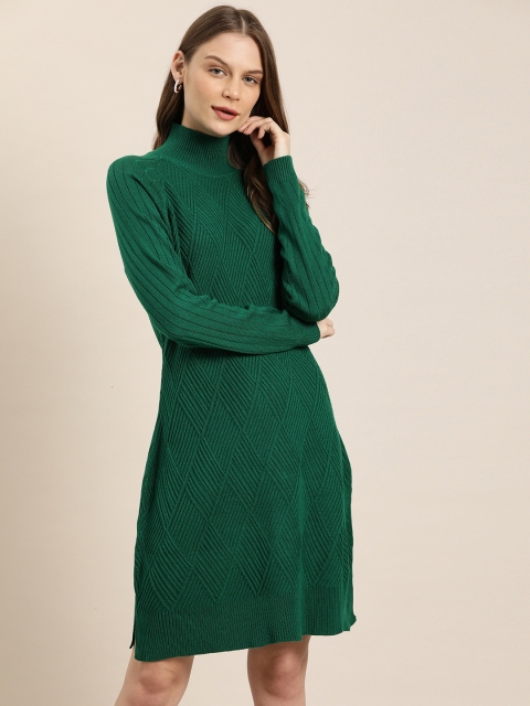 

her by invictus Women Green Self Design Sweater Dress