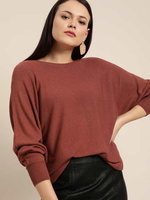 

her by invictus Women Rust Red Solid Pullover Sweater