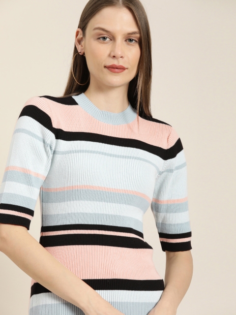 

her by invictus Women Blue & Black Striped Pullover Sweater