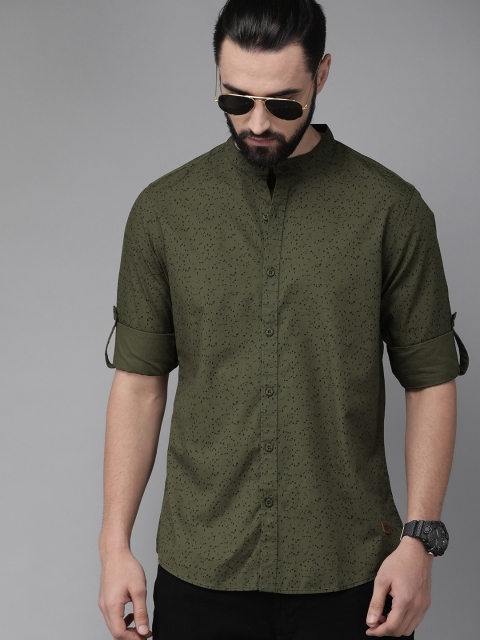 

Roadster Men Olive Green & Black Regular Fit Printed Casual Shirt