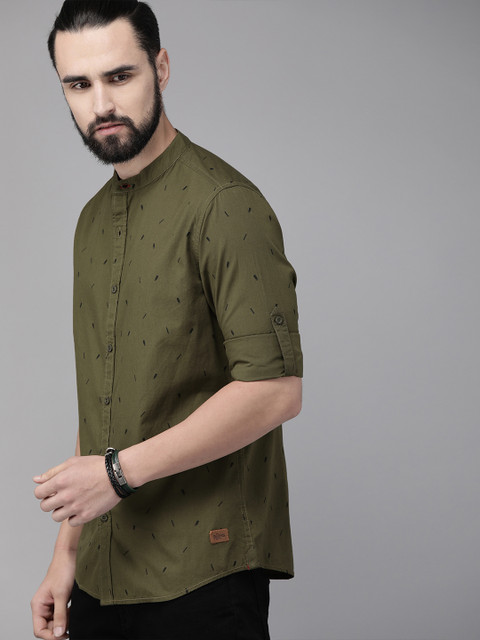 

Roadster Men Olive Green Regular Fit Printed Casual Shirt
