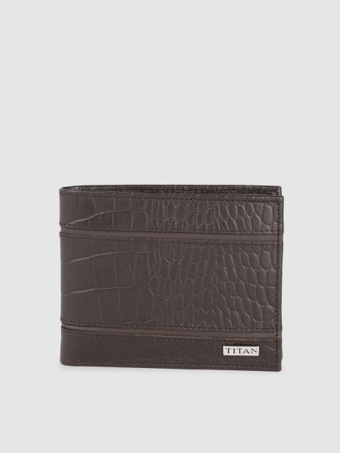 

Titan Men Brown Textured Radar Bluetooth Enabled Leather Two Fold Wallet