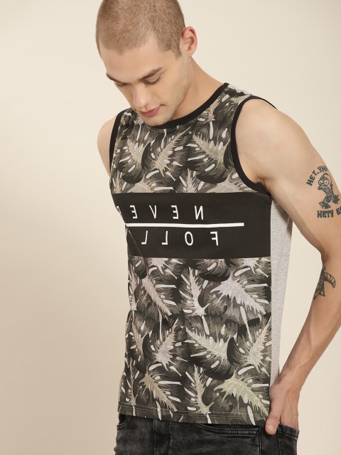 

Moda Rapido Men Olive Green & Grey Melange Printed Round Neck T-shirt