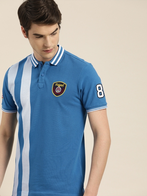 

Moda Rapido Men Blue & White Striped Polo Collar T-shirt