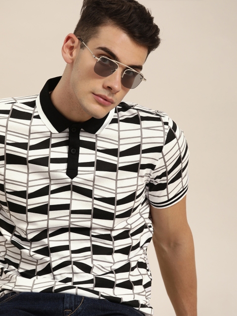 

Moda Rapido Men White & Black Printed Polo Collar T-shirt