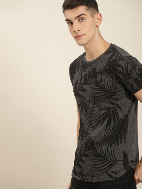 

Moda Rapido Men Charcoal Grey & Black Printed Round Neck T-shirt