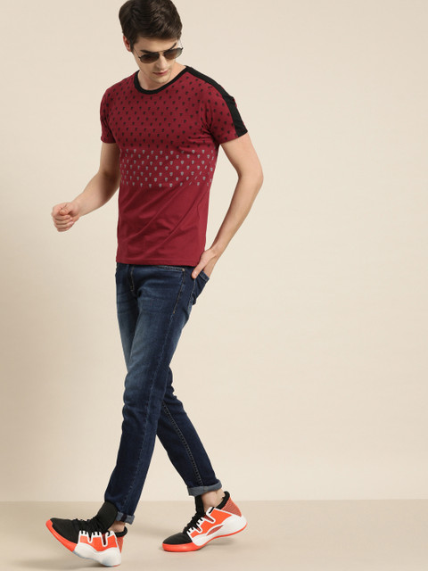 

Moda Rapido Men Maroon Printed Round Neck T-shirt