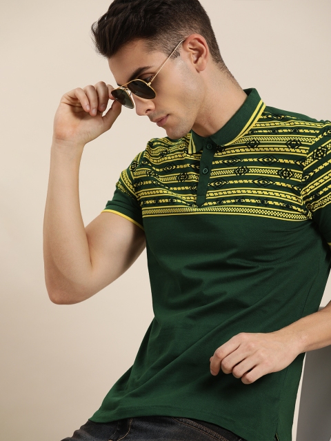 

Moda Rapido Men Olive Green & Yellow Printed Polo Collar T-shirt