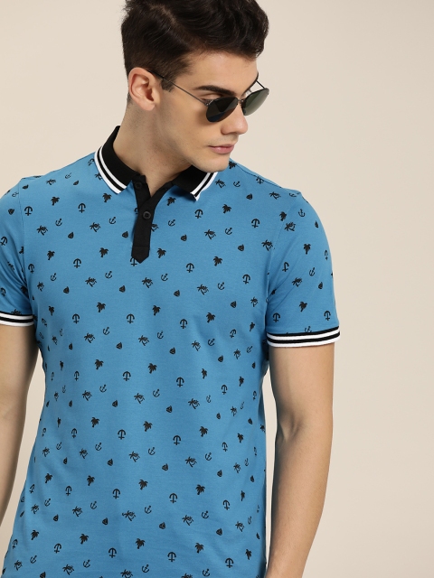 

Moda Rapido Men Blue Printed Polo Collar T-shirt