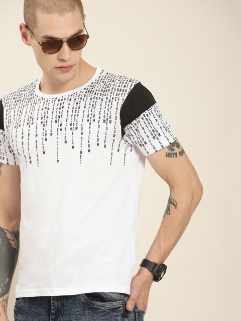 

Moda Rapido Men White Black Printed Round Neck Pure Cotton T-shirt