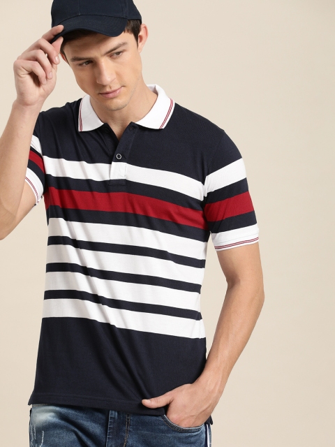 

Moda Rapido Men Navy Blue & White Striped Polo Collar T-shirt
