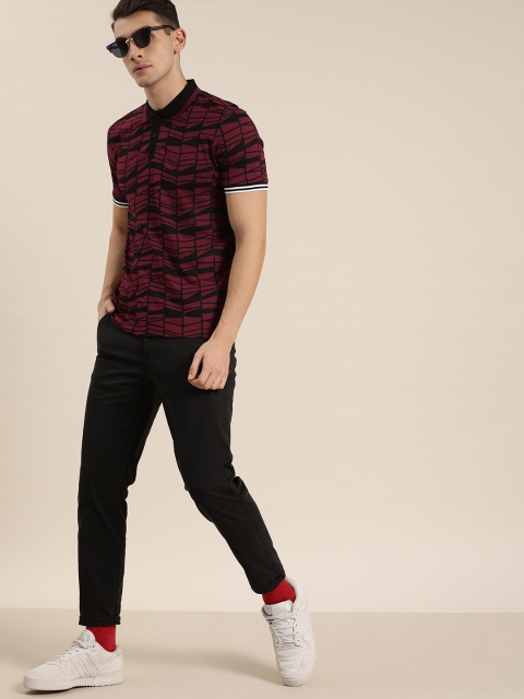 

Moda Rapido Men Maroon & Black Printed Polo Collar T-shirt