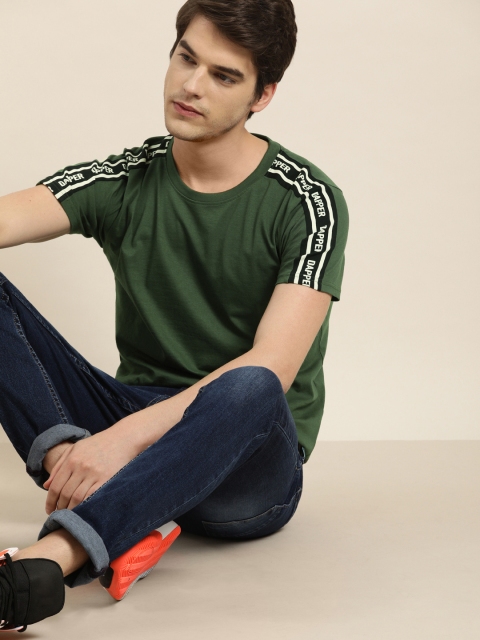 

Moda Rapido Men Olive Green Solid Round Neck T-shirt