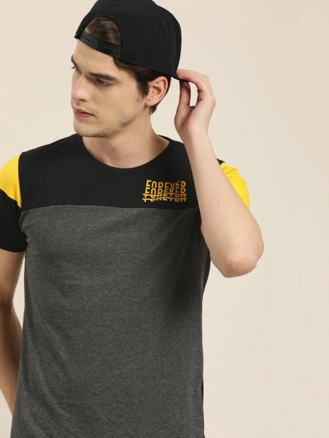 

Moda Rapido Men Charcoal Grey & Black Colourblocked Round Neck T-shirt