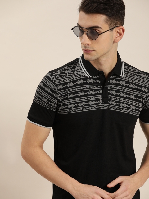 

Moda Rapido Men Black & Grey Printed Polo Collar T-shirt