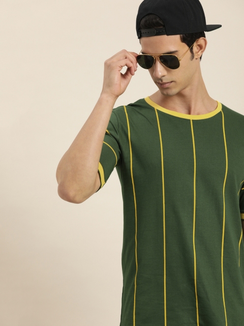 

Moda Rapido Men Olive Green & Yellow Striped Round Neck T-shirt
