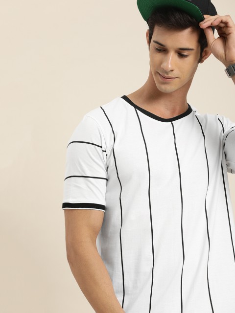 

Moda Rapido Men White Striped Round Neck T-shirt