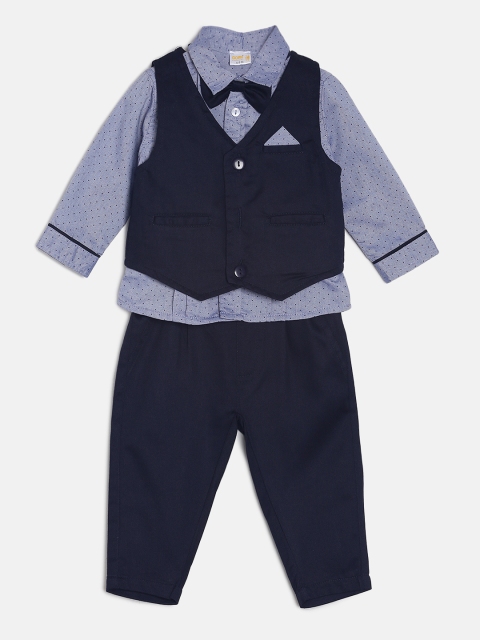 

Aomi Boys Navy Blue Printed Shirt with Trousers
