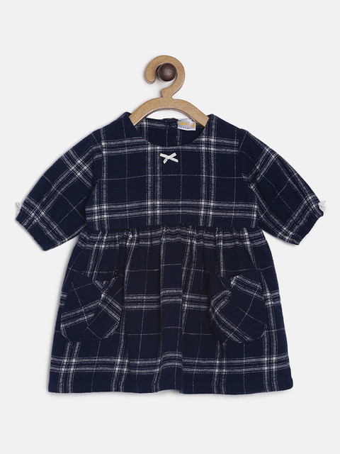 

Aomi Girls Navy Blue Checked Fit and Flare Dress