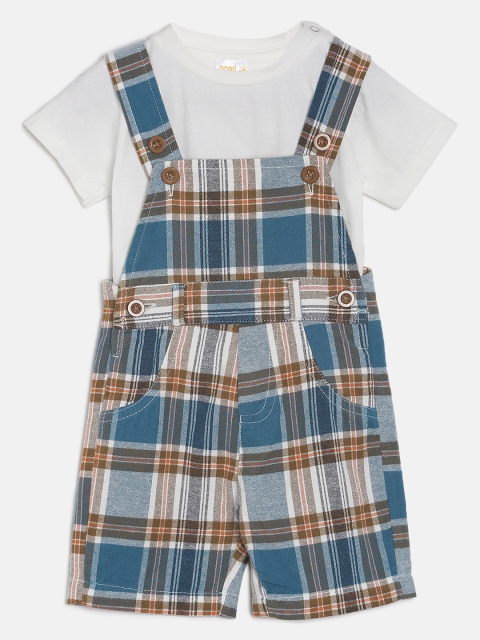 

Aomi Kids Multicoloured Checked Dungarees with Tshirt, Multi