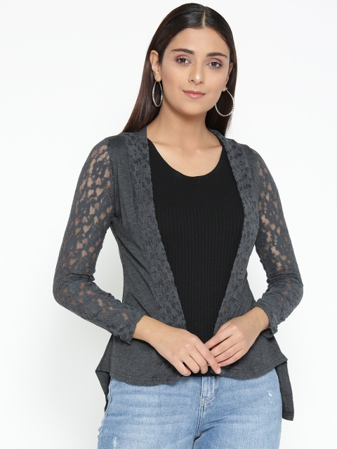 

Skidlers Women Charcoal Grey Solid Open Front Shrug