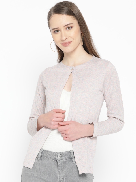 

Skidlers Women Off-White & Blue Self Design Button Shrug