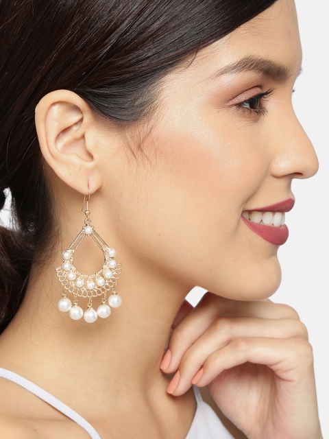 

Ayesha Gold-Toned & White Oval Drop Earrings