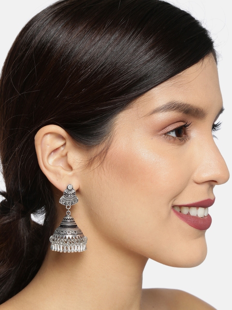 

Ayesha Silver-Toned Dome Shaped Jhumkas