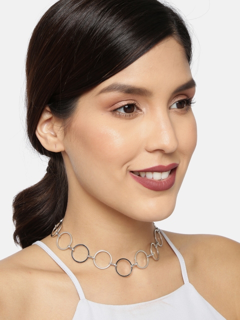 

Ayesha Silver-Plated Circular Rings Choker Chain Silver-toned Necklace