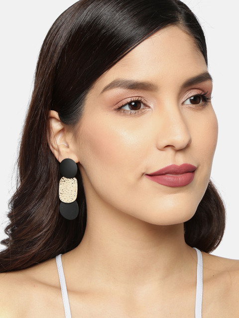

Ayesha Gold-Toned & Black Contemporary Drop Earrings