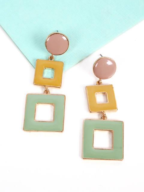 

Ayesha Gold-Toned Stone Studded Square Drop Earrings