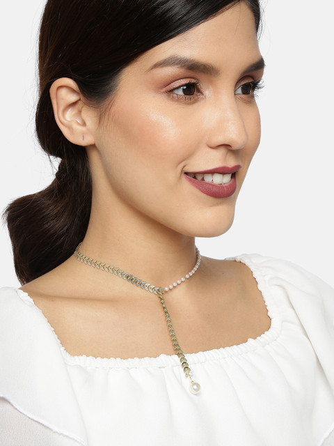 

Ayesha Gold-Toned Asymmetrical Pearl And Metallic Leaf Pendant Necklace
