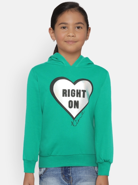 

VITAMINS Girls Green Printed Hooded Sweatshirt