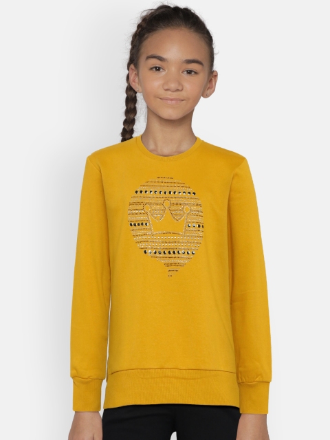 

VITAMINS Girls Mustard Yellow Printed Sweatshirt