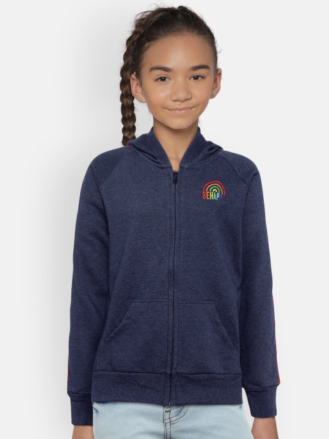 

VITAMINS Girls Navy Blue Solid Hooded Sweatshirt