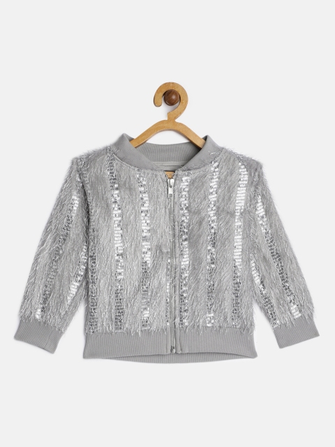 

VITAMINS Girls Grey Self Sequinned Design Open Front Jacket