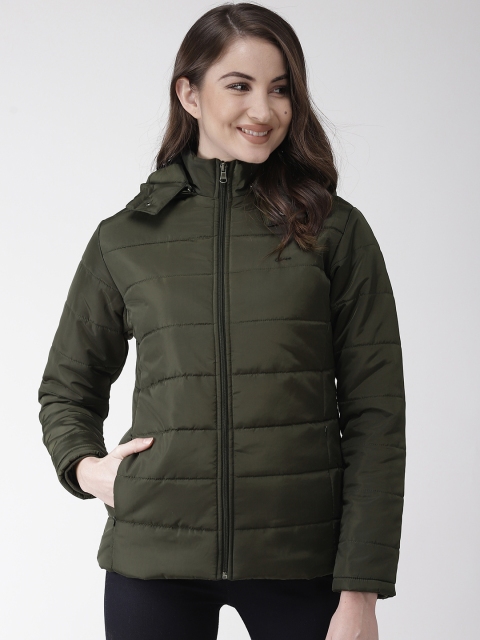 

Okane Women Olive Green Hooded Solid Padded Jacket