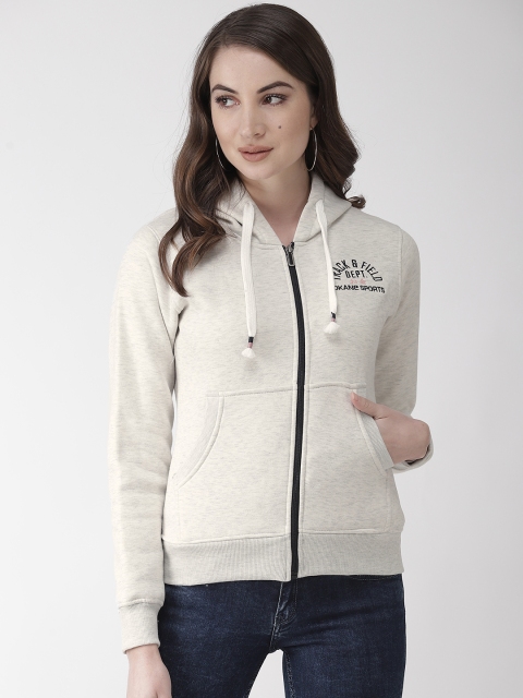 

Okane Women Grey Melange Solid Hooded Sweatshirt