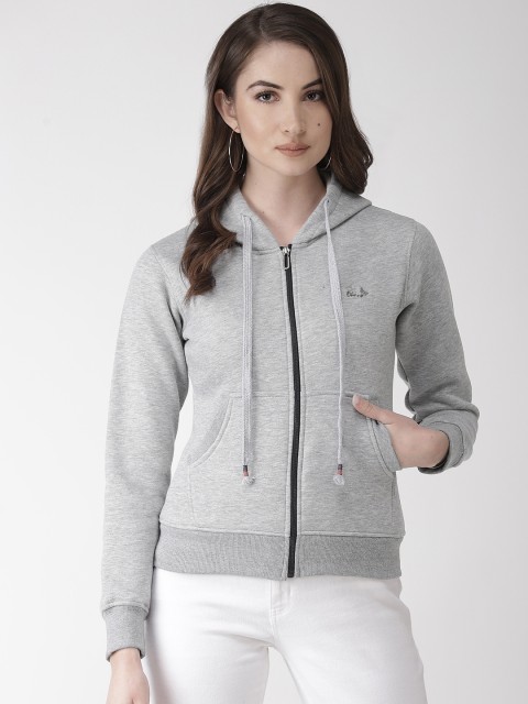

Okane Women Grey Melange Solid Hooded Sweatshirt