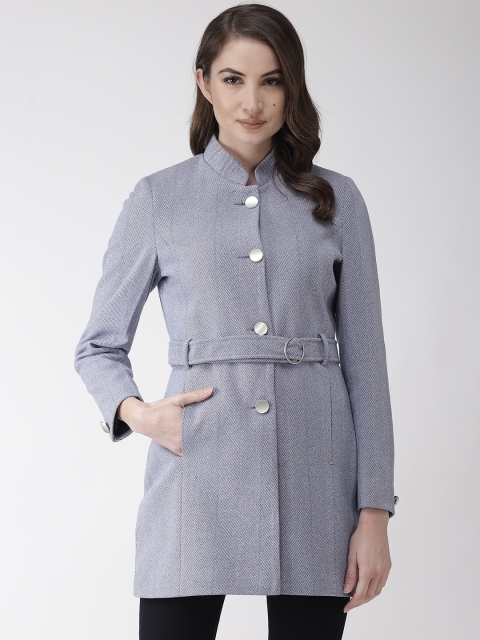 

Okane Women Blue Self Design Overcoat