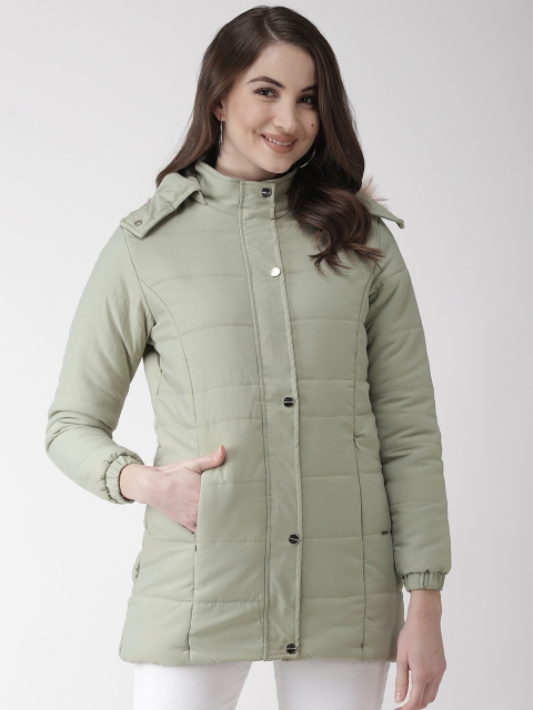 

Okane Women Sea Green Hooded Solid Parka Jacket